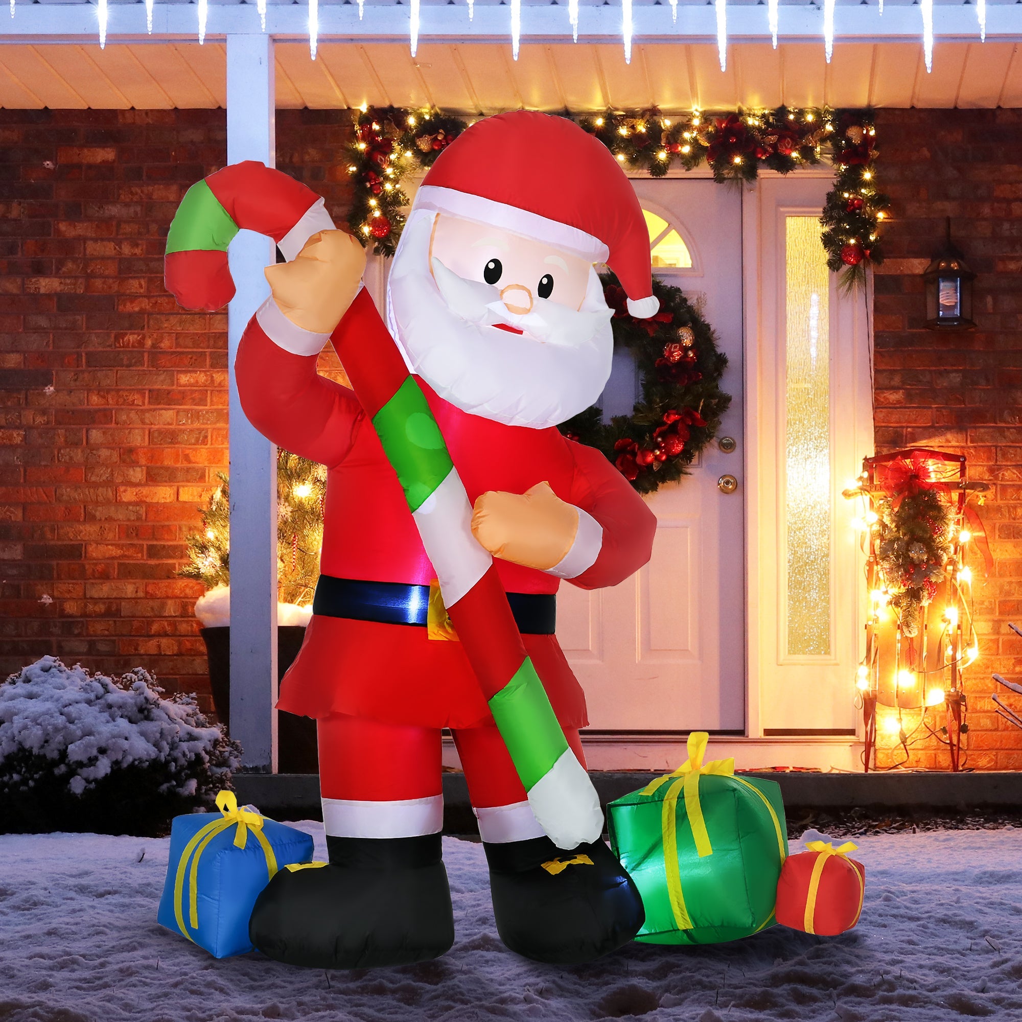 6ft   Santa Claus with Candy Cane, Blow-Up LED Yard Decor-Christmas Inflatables Outdoor